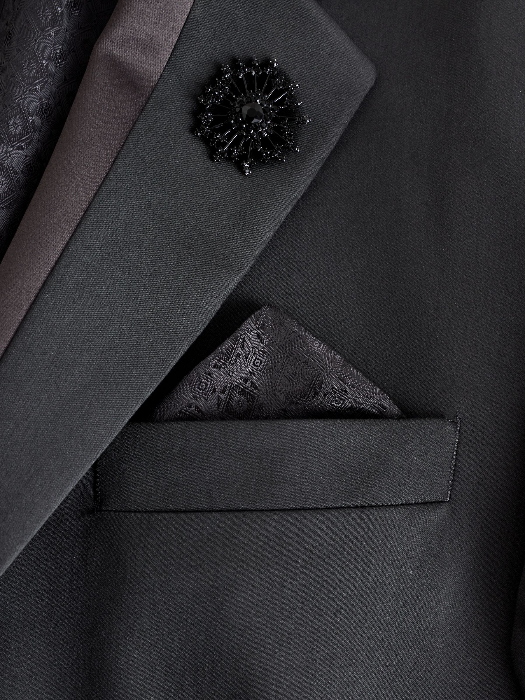 Zwart - Slim Fit Tuxedo Suit Jacket with Brooch
