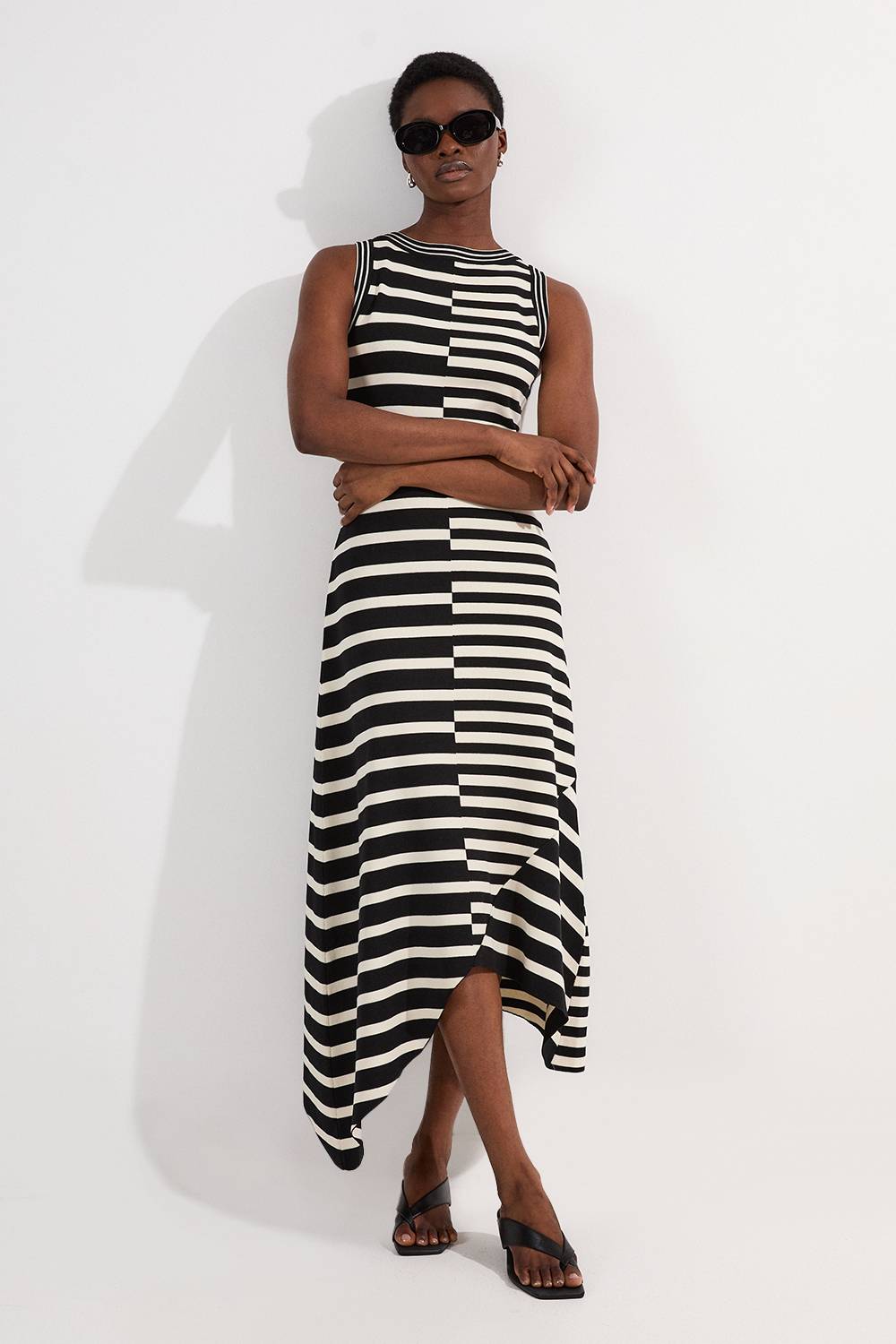 KarenMillen Robe Midi Tricotée Sans Manches à Rayures Asymétriques et Ourlet Irrégulier Tall