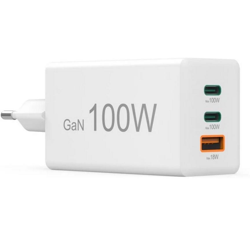USB-Wandladegerät Gan charger 1x USB-A 2x USB-C 100 W WeissSchnellladegerät mit 1x USB-A und 2x USB-C