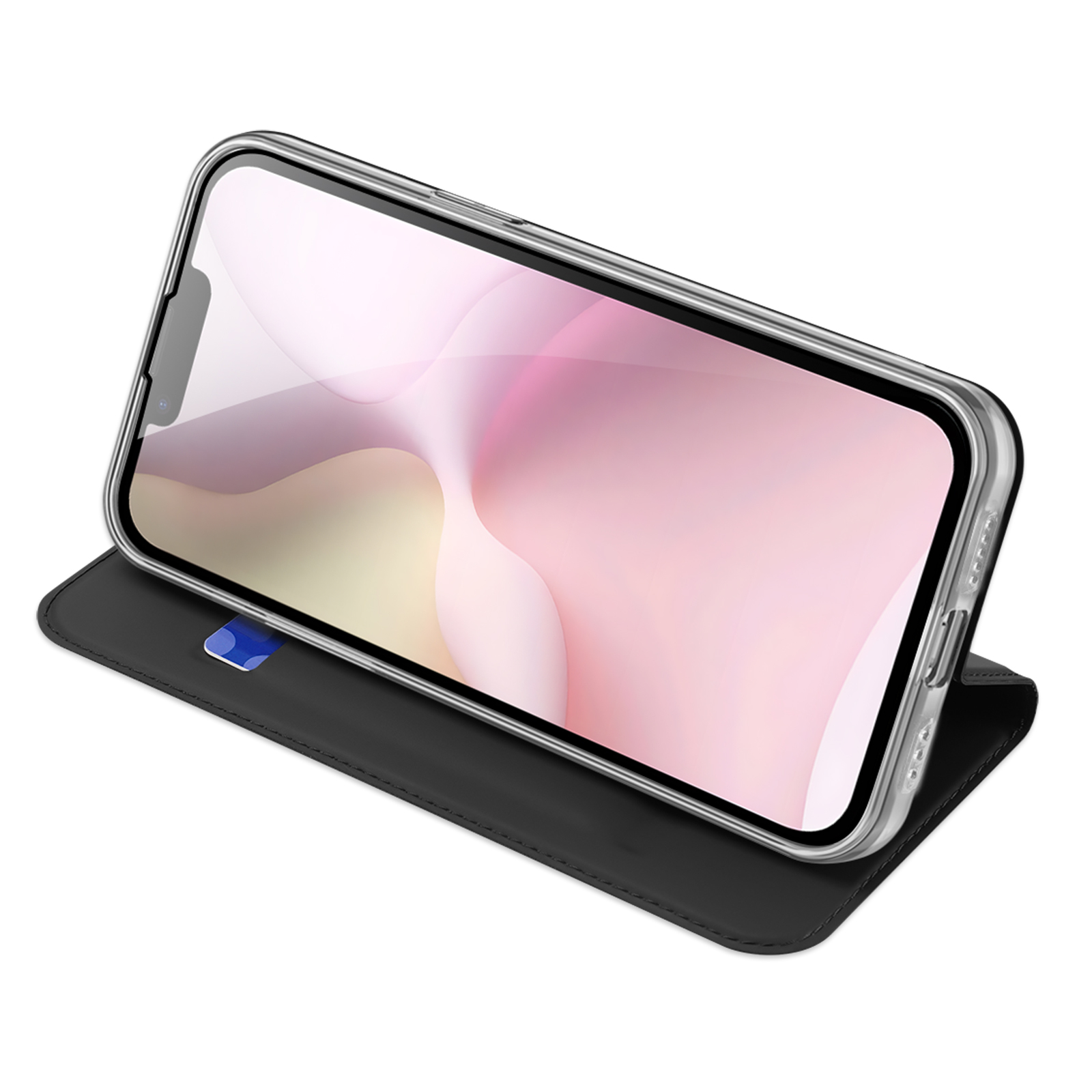 iPhone 16e Flip Wallet Cover Leder Tasche - Schwarz