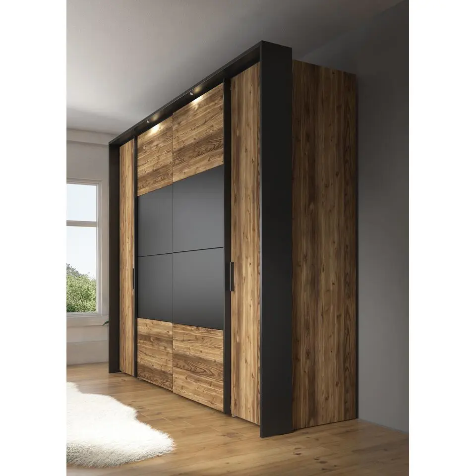 Meubella - Kledingkast Jacob - Zwart - Eiken - 280 cm