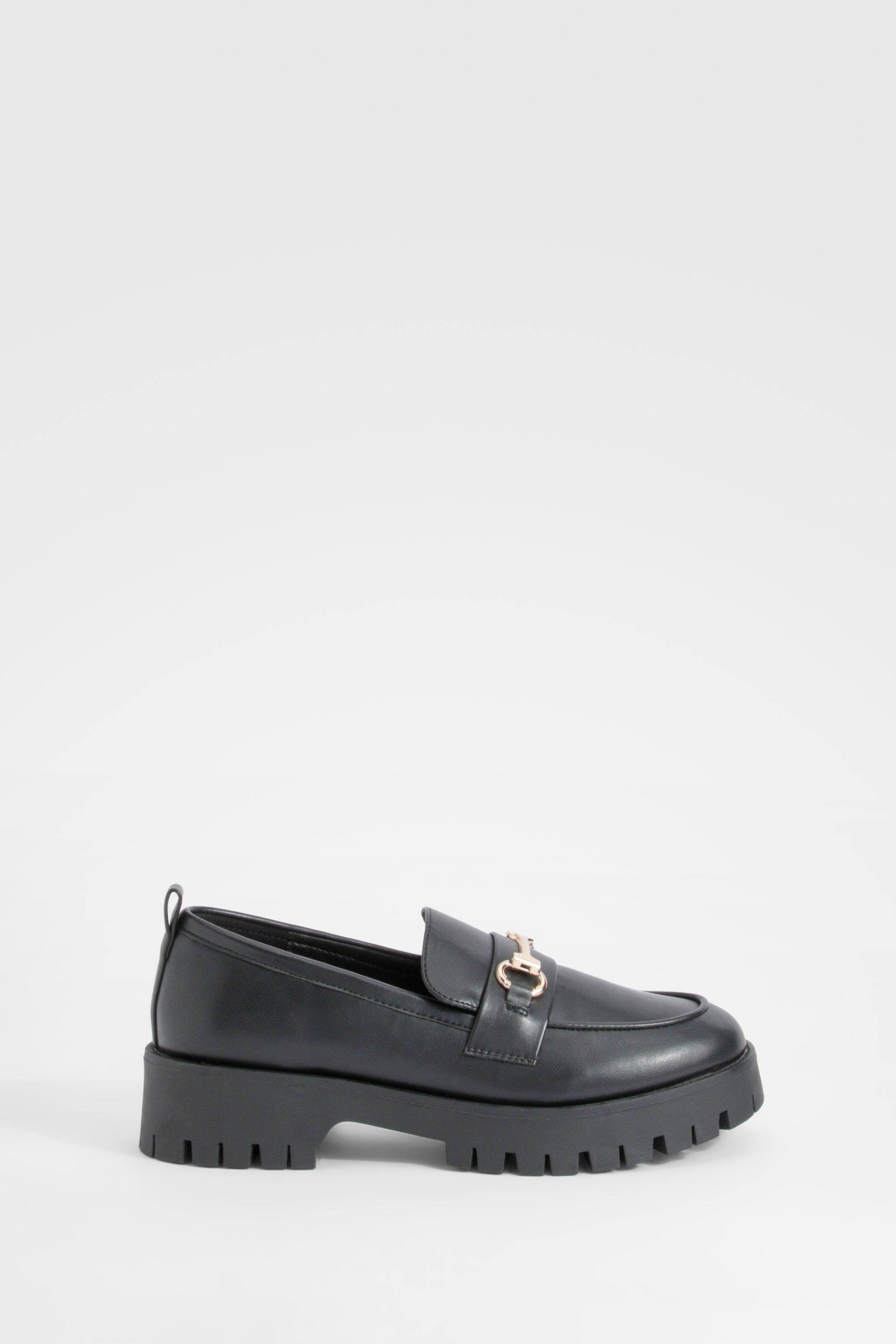 boohoo Mocassins À Barre En T Coupe Large Et Semelle Épaisse