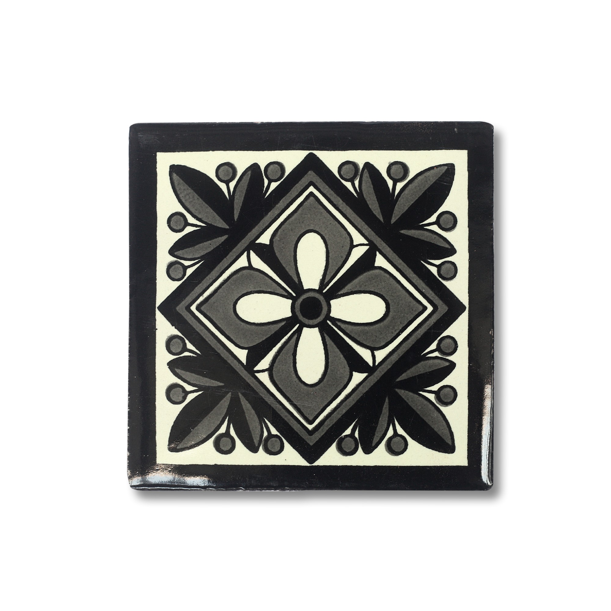 Kachel 'Puebla', schwarz, grau, weiß, T 10 cm, B 10 cm, H 0,5 cm von fischer's lagerhaus