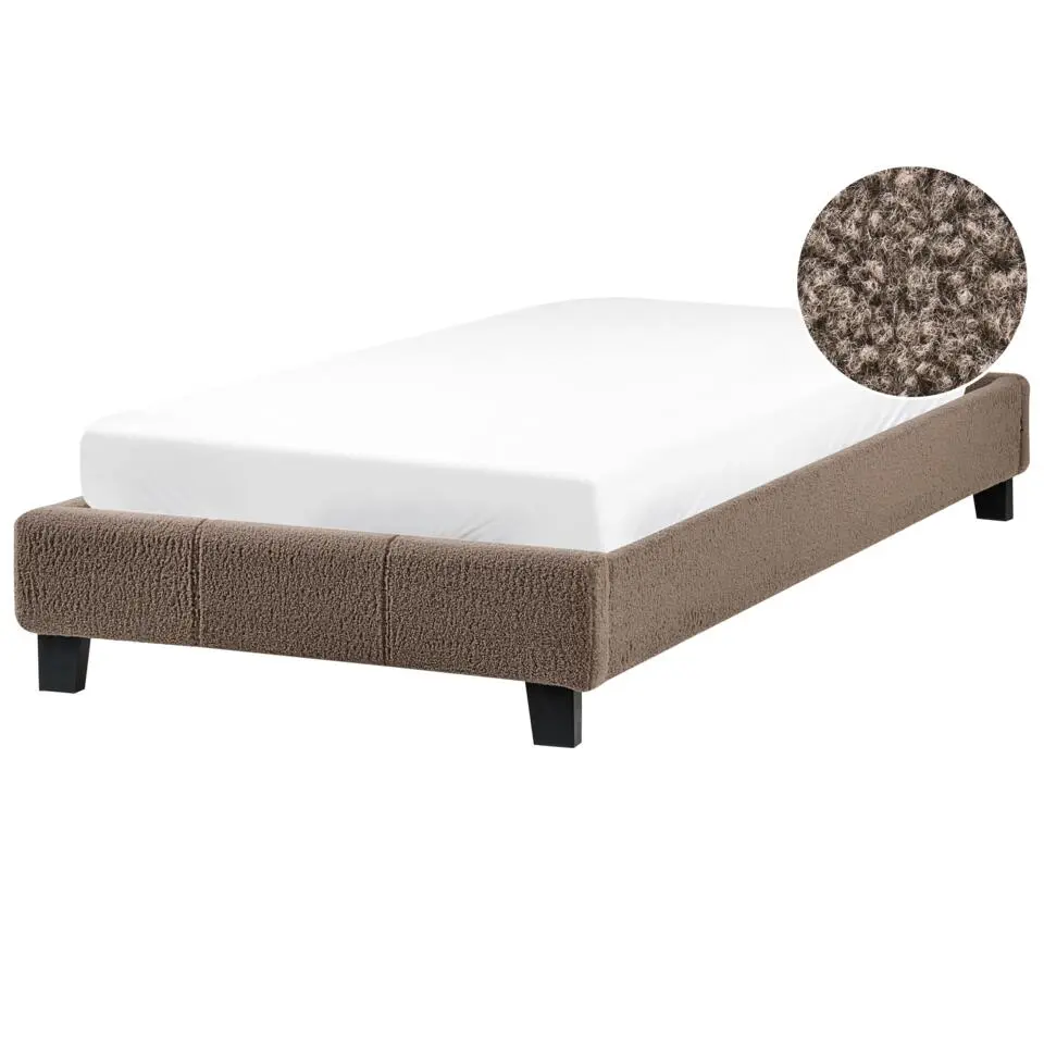 ROANNE - Eenpersoonsbed - Taupe - 90 x 200 cm - Bouclé