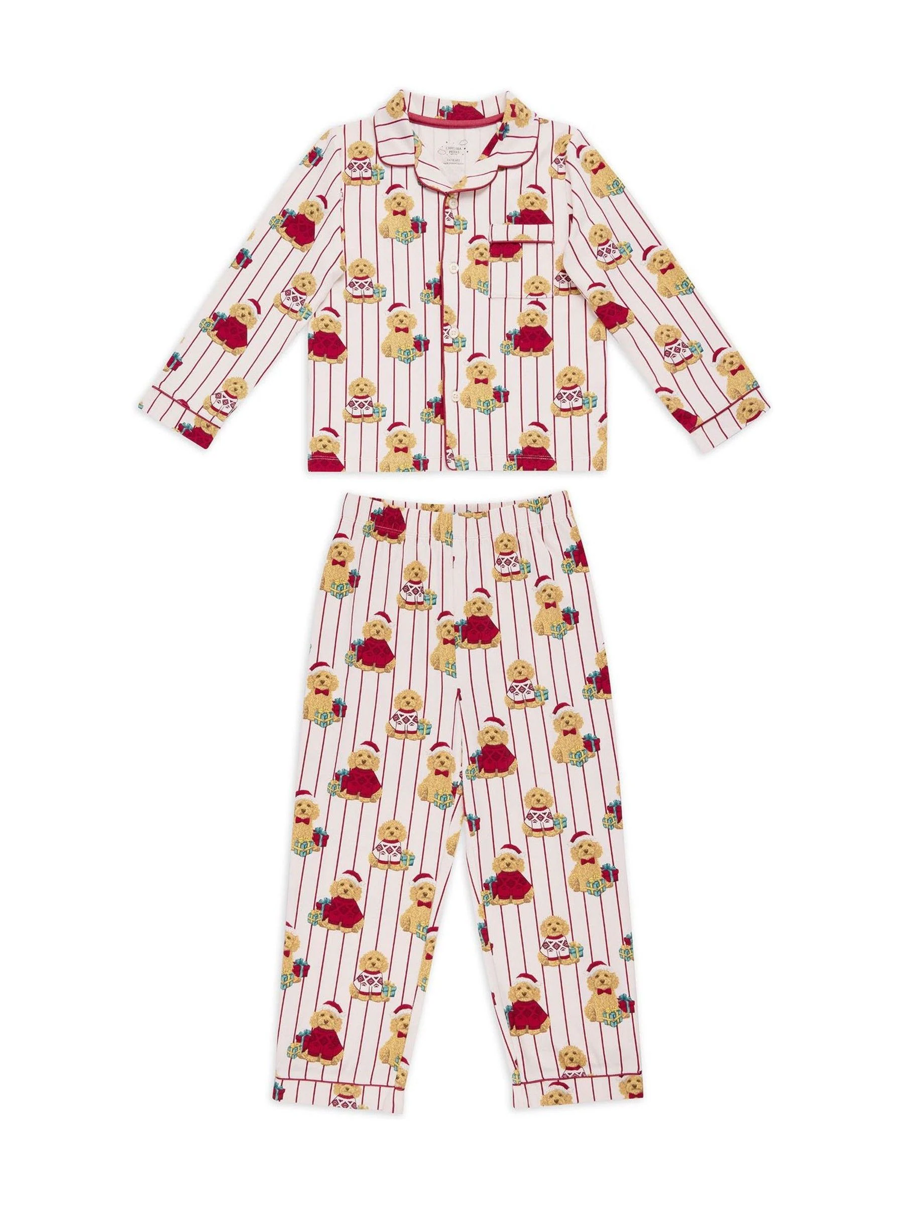 Chelsea Peers Cotton Chip the Christmas Cockapoo Dog Print Long Pyjamas Set