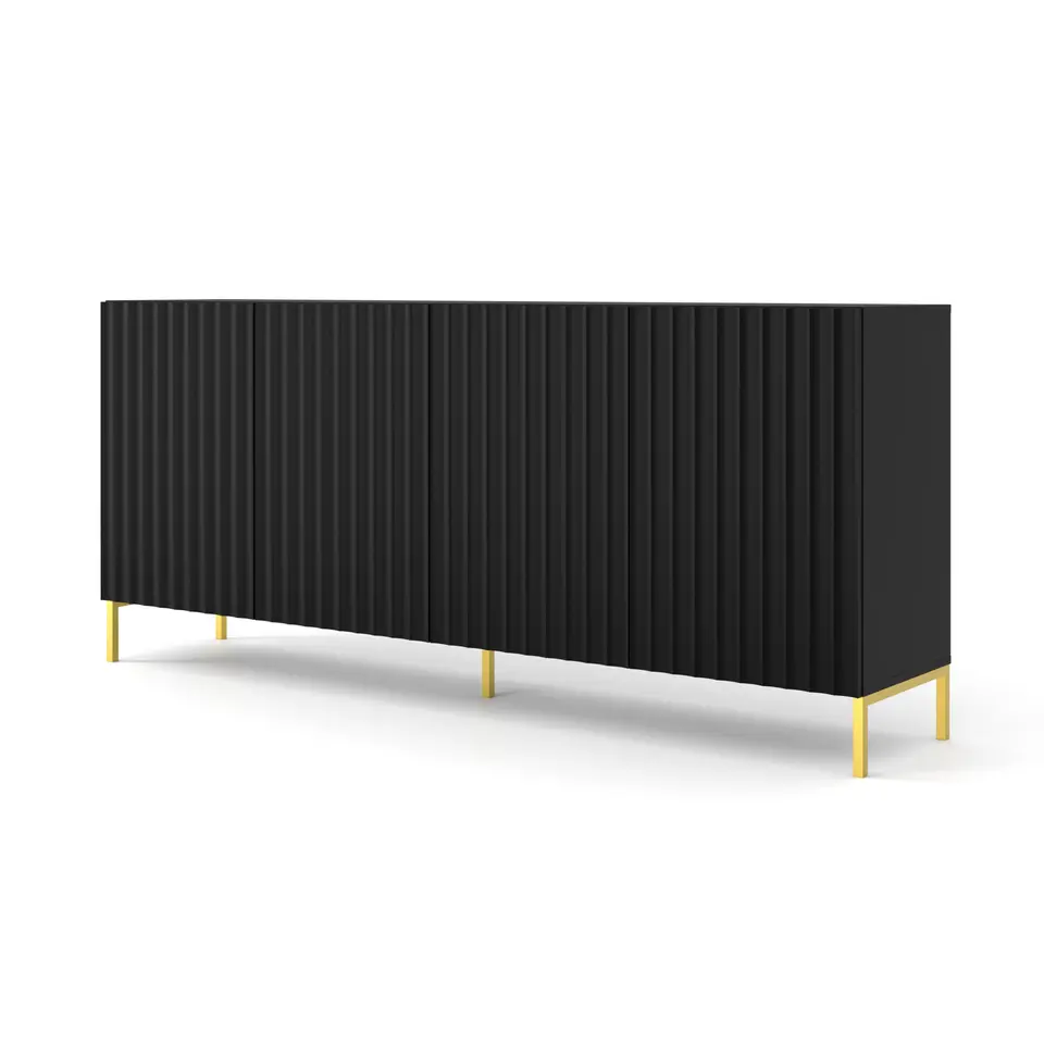WAVE dressoir 4D 200 cm mat zwart   gouden frame