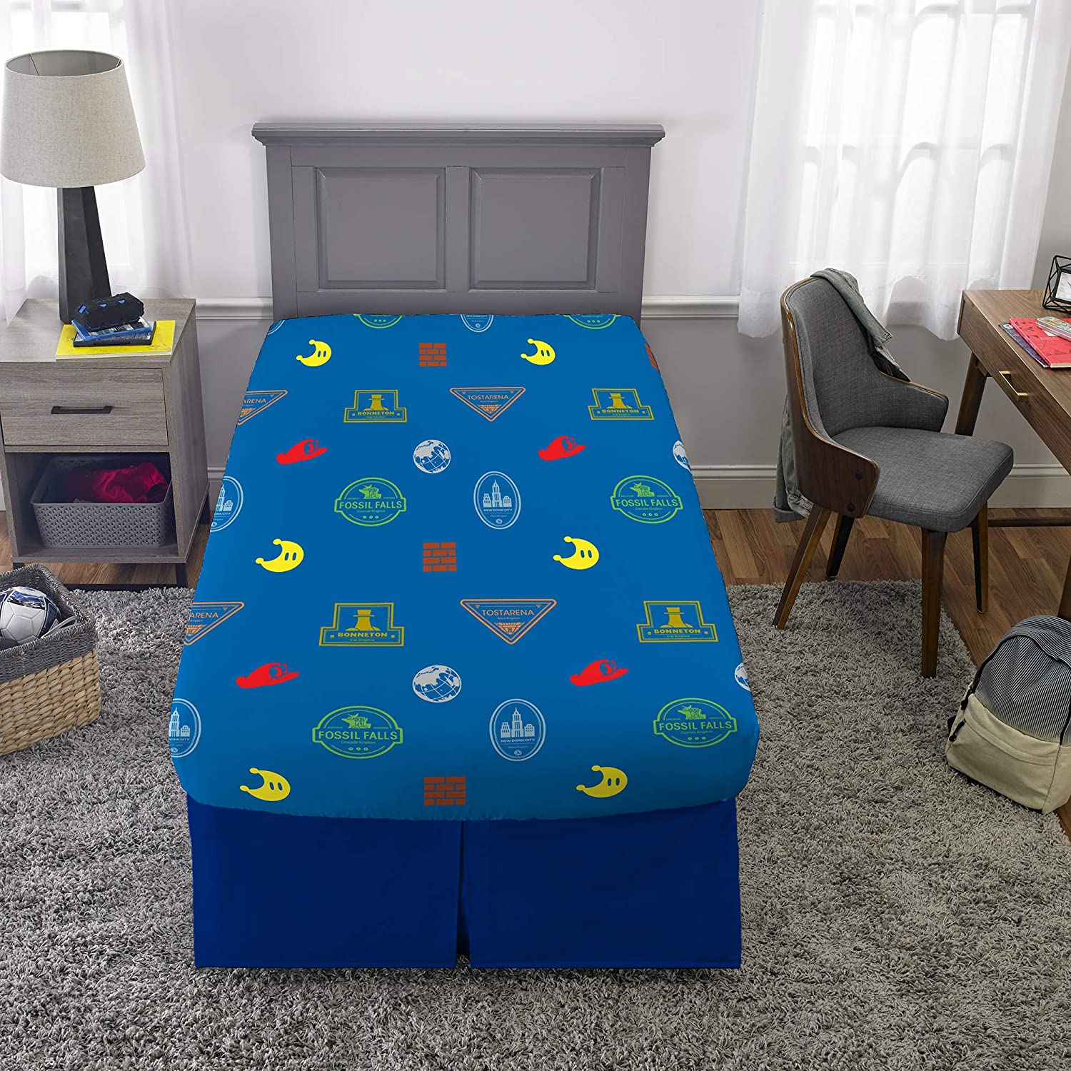 Twin Super Mario 3-Piece Bed Sheet Set.1 Flat Sheet 1 Fitted Sheet 1 Pillow Cases
