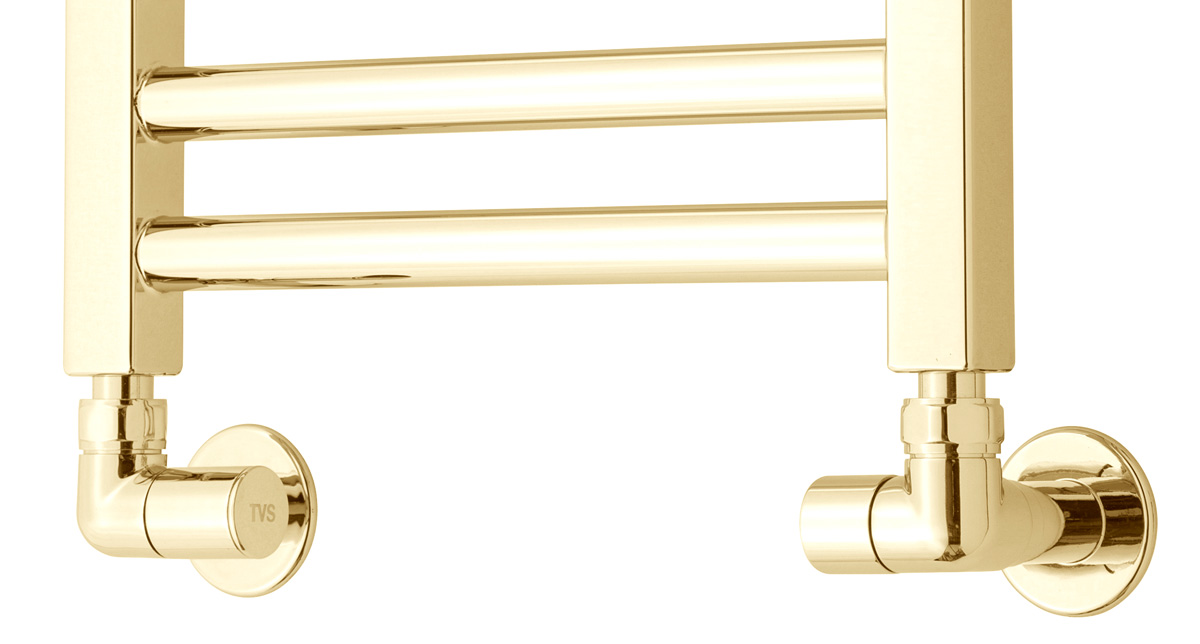 TVS Design Plus radiator aansluitset 150 haaks goud gepolijst