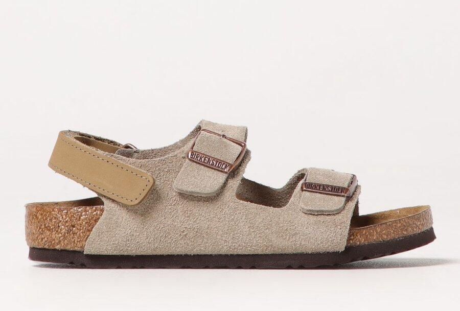 Birkenstock Kid's Milano AS Suede Leather Sandalen Narrow bruin beige