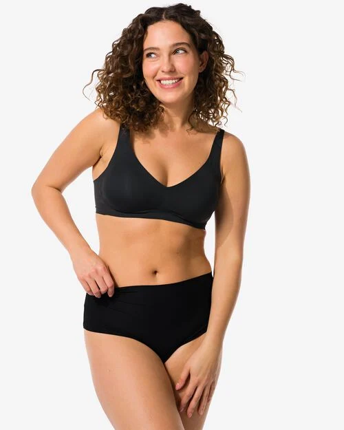 string taille haute microfibre côtelé pour femme noir