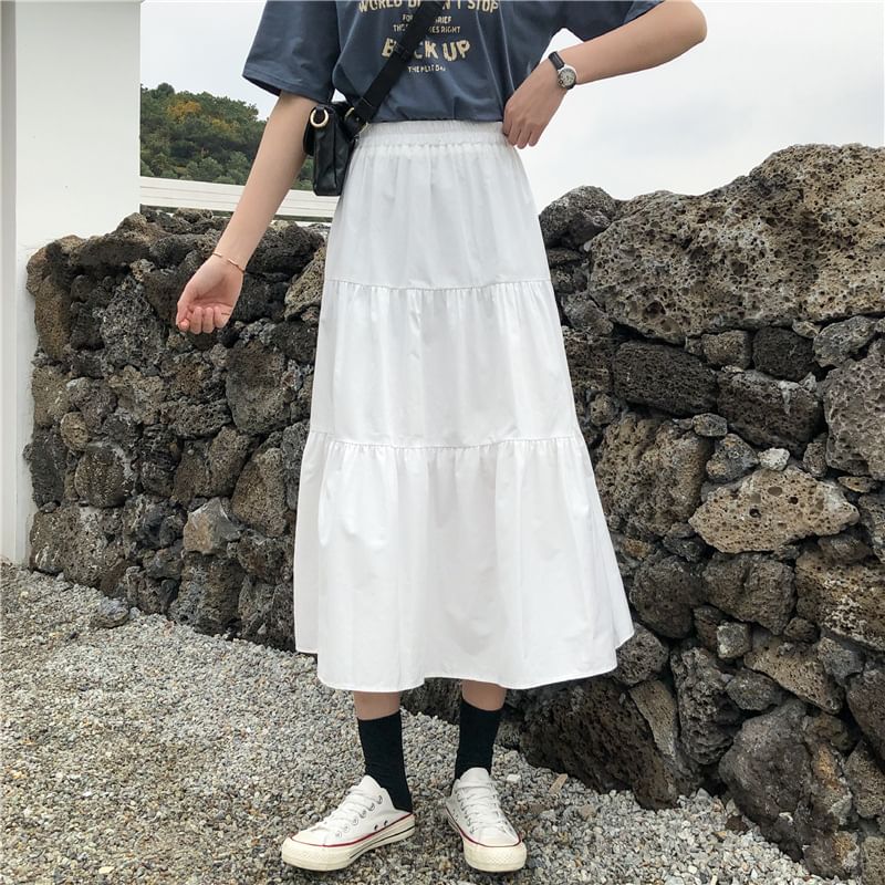 Honey River - Effen midi-A-lijn rok met elastische taille