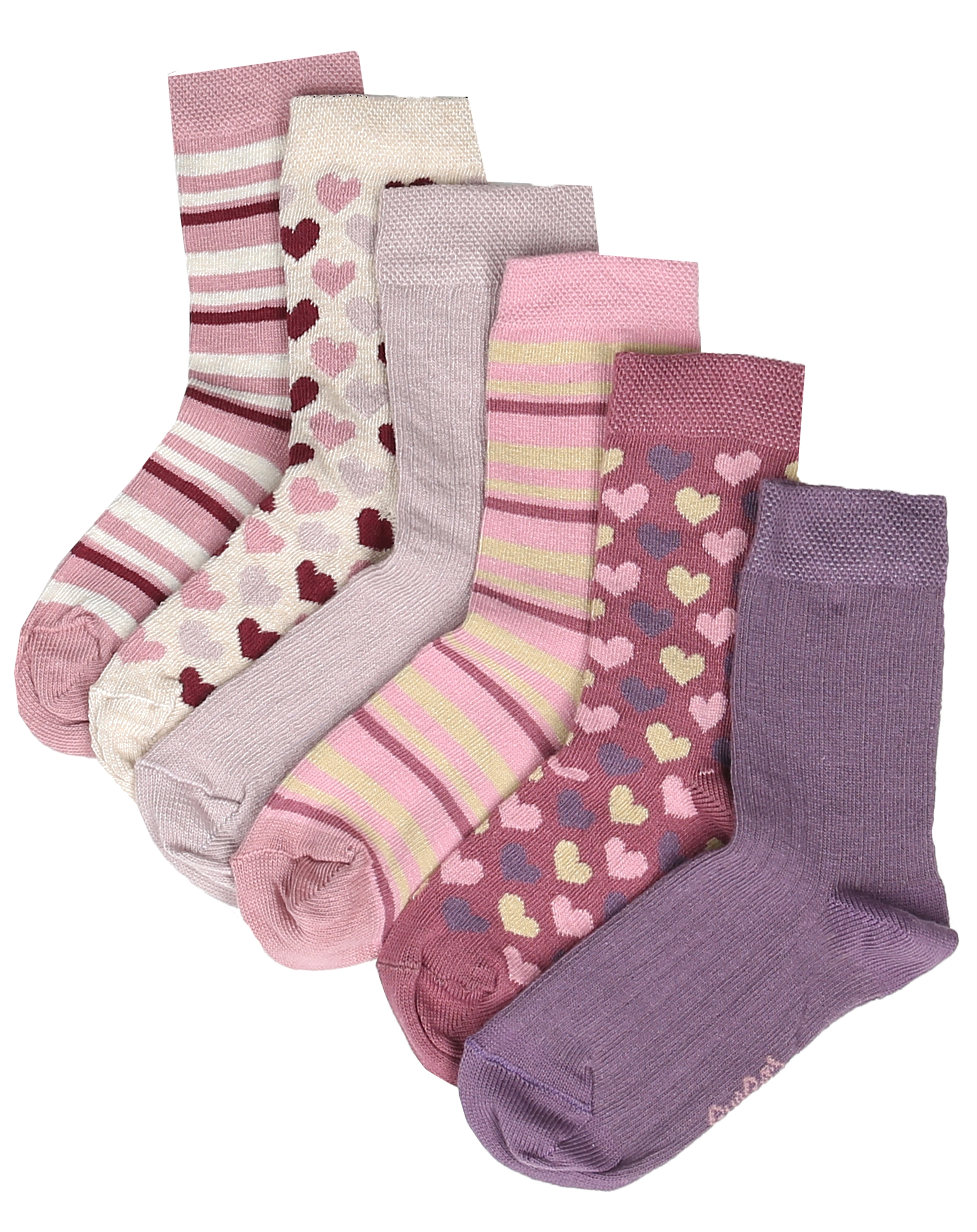 Socken HERZEN/RINGEL 6er-Pack in wildrose/weintraube