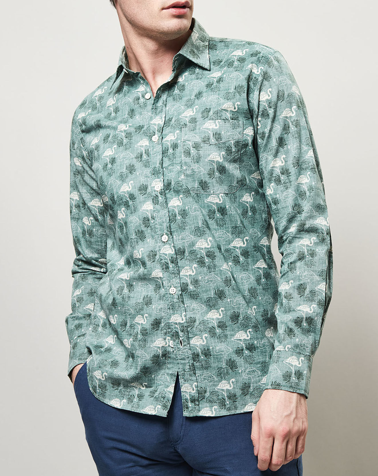 Hartford Chemise slim Storm imprimé flamant verte