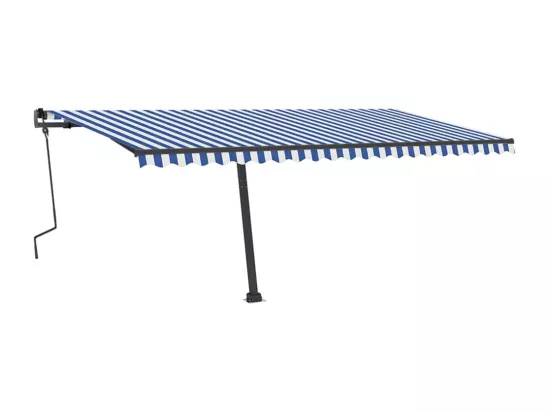 Auvent manuel rétractable avec LED 500x350 cm Bleu et blanc