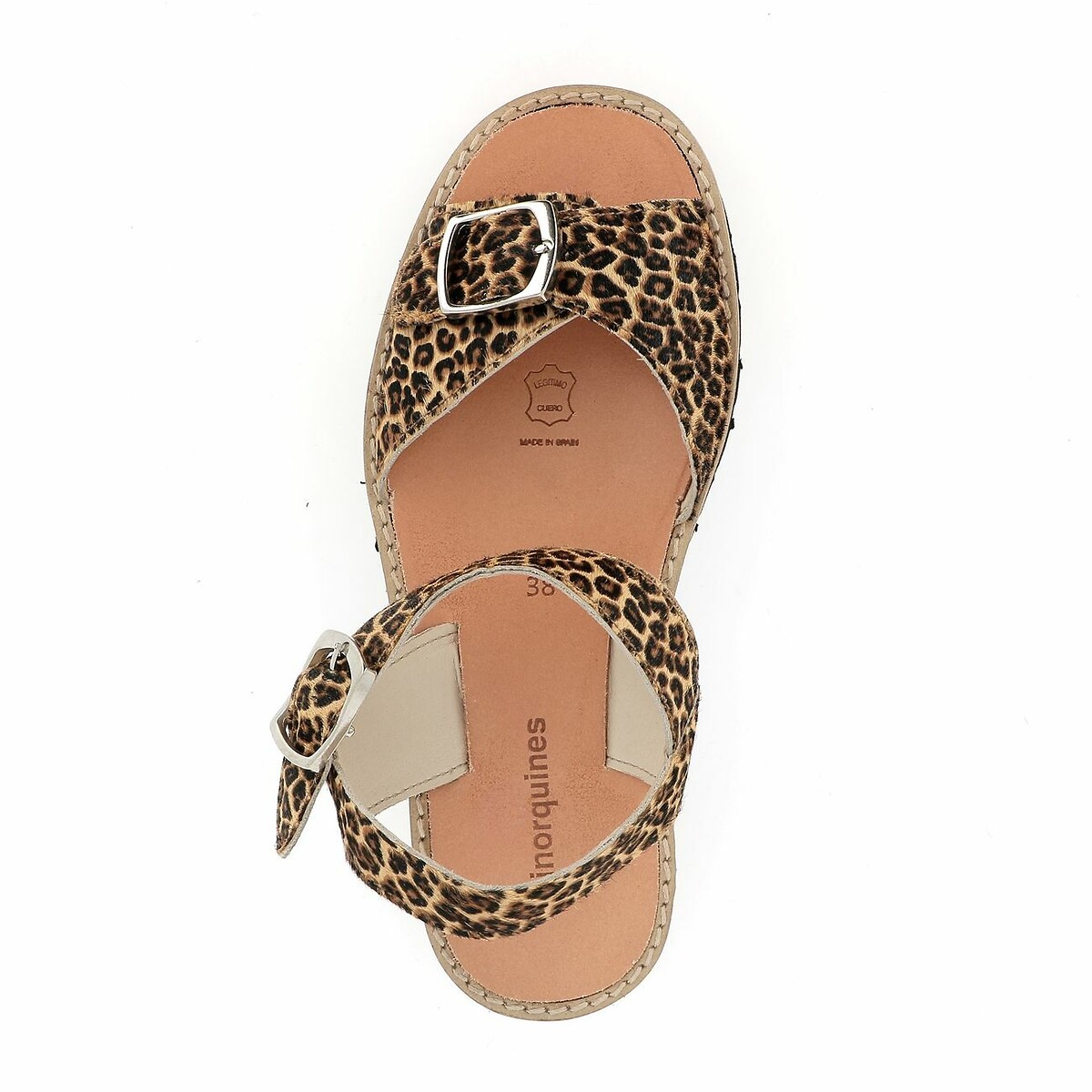 MENORQUINES<br>Platte, leren sandalen com gesp, Avarca