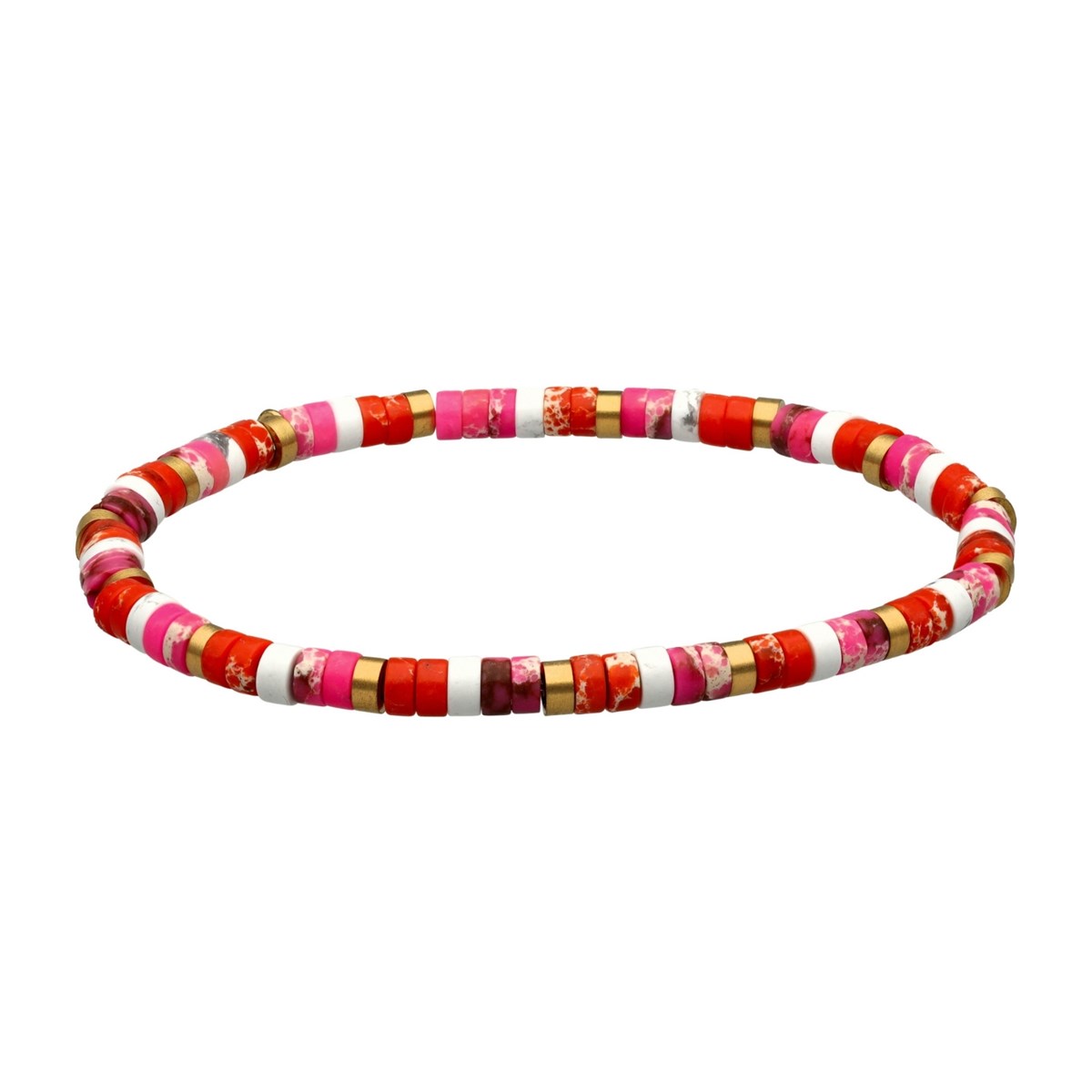 Bracelet Acier Perles Heishi 4mm Jaspe Orange Impérial Et Rose Impérial Et Turquoise Blanche-Small-16cm