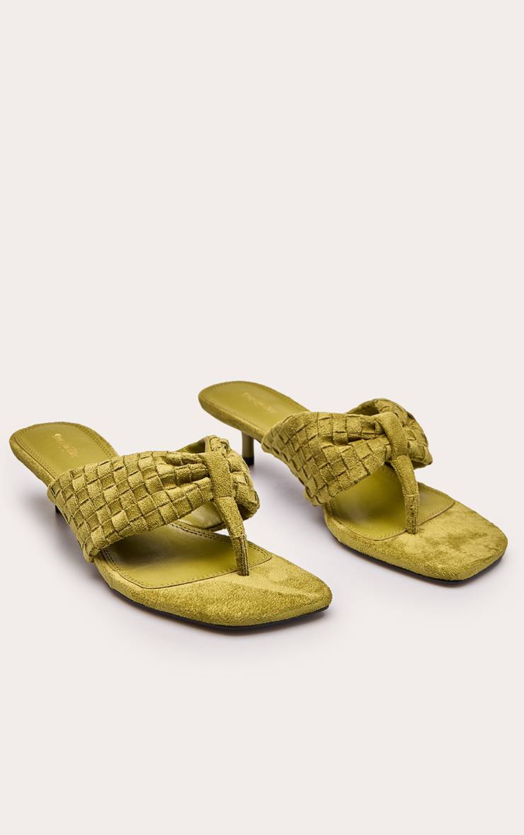 Vert Olive Mules À Talons Avec Bride Tressée Entre-doigts En Synthétique