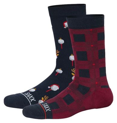 Pack de 2 Paires de Chaussettes Saxx Crew Christmas Bleu Rouge