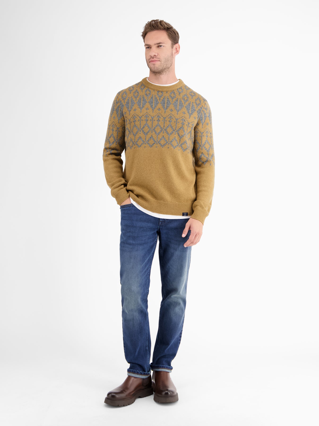 Jacquard-Pullover aus gestrickter Schurwolle mit Kaschmiranteil