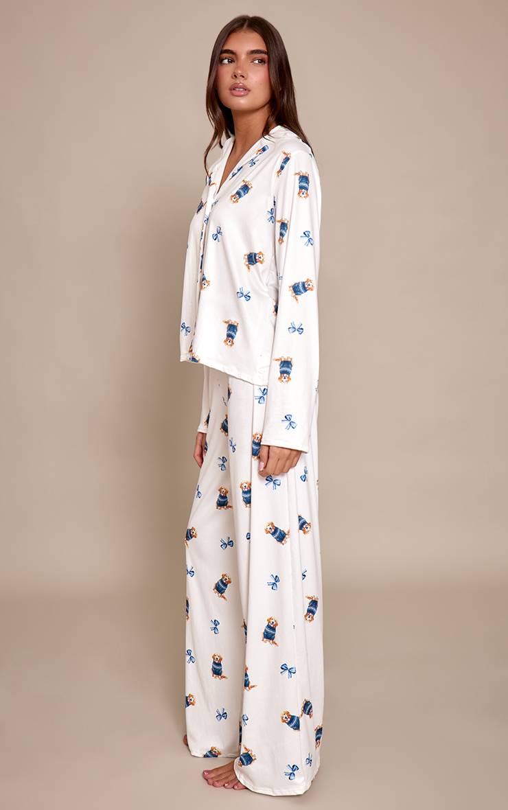 Bleu Clair Ensemble De Pyjama Imprimé À Manches Longues Avec Boutonnage