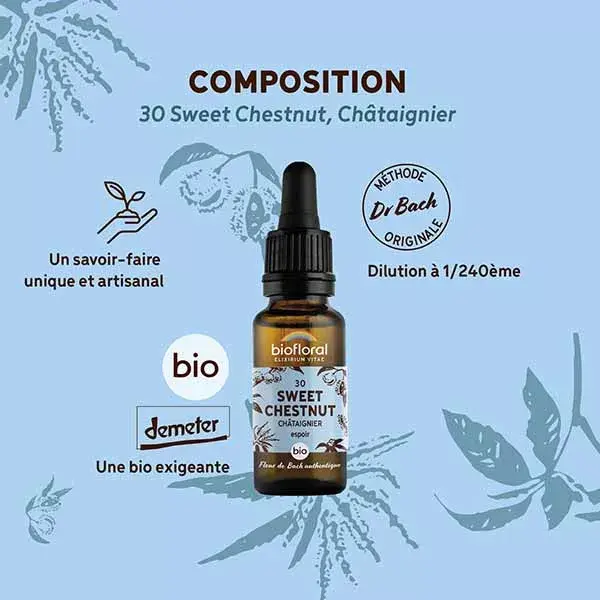 Biofloral Fleur De Bach 30 Castanha Doce Castanha Contagem Gotas Orgânicas 20 ml