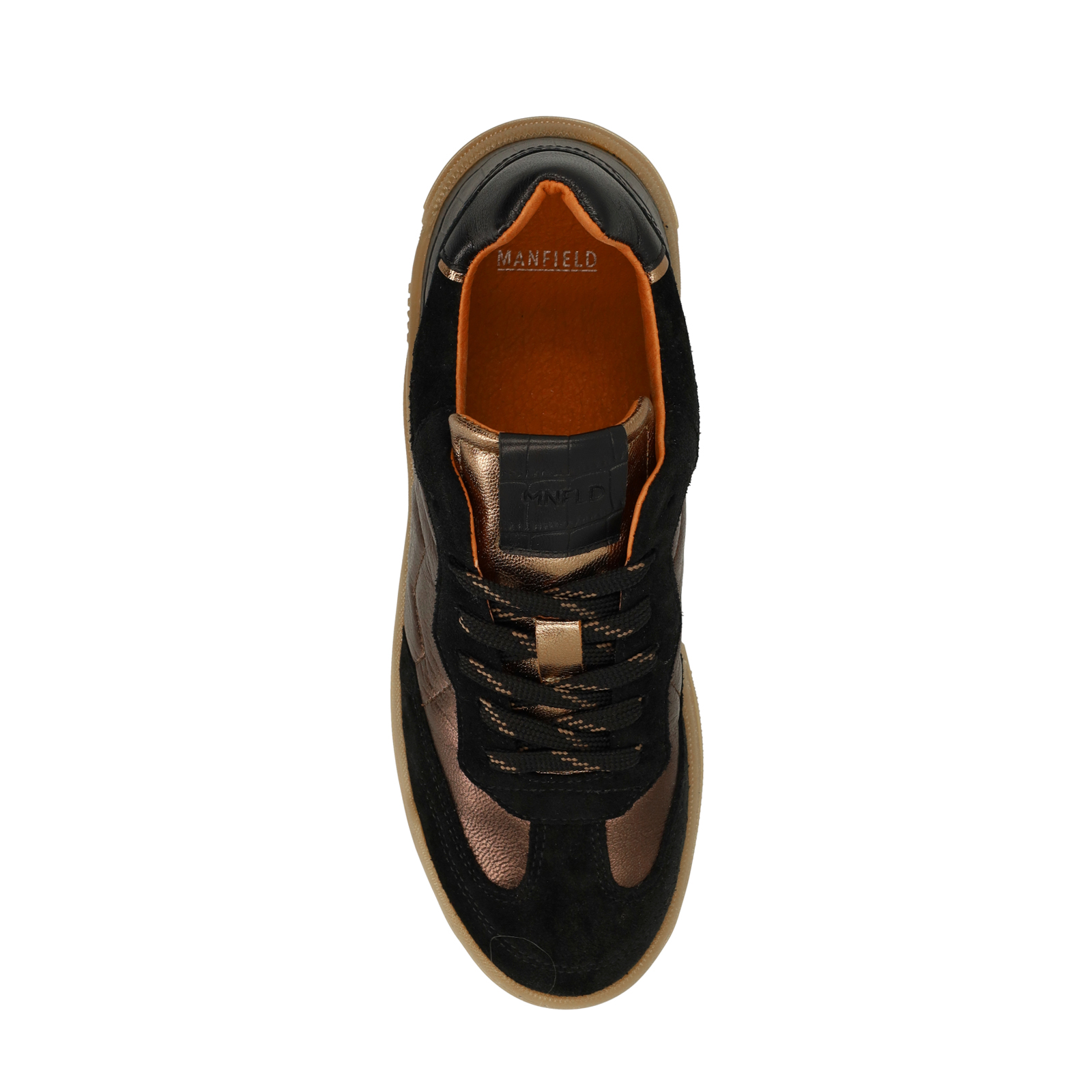 Zwarte suède sneakers met bronzen details