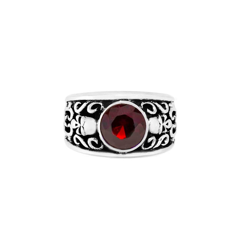 Bague Homme Argent Tête De Mort Rubis Solo Skulls