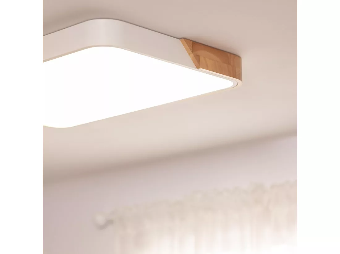 Plafonnier LED 30W Rectangulaire Bois et Métal 625x425 mm CCT Sélectionnable Semi-Dari Blanc