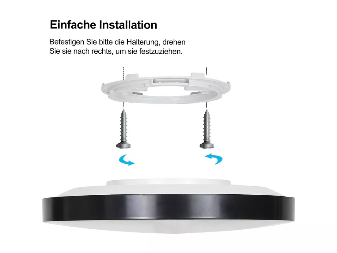 NETTLIFE Plafonnier LED dimmable avec télécommande 36W lampe de salle de bain noir IP44 étanche plat 37cm rond