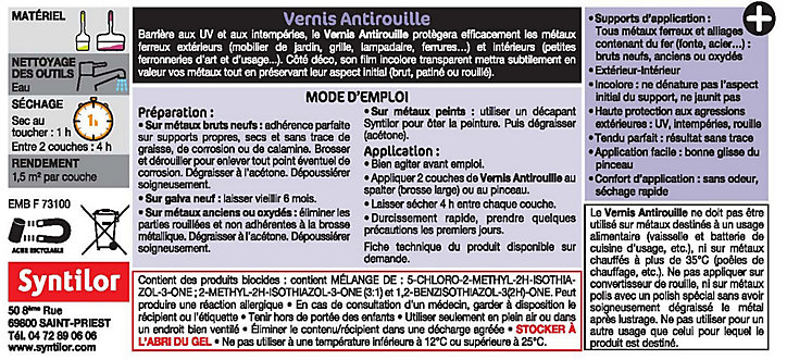 Vernis extérieur anti-rouille Syntilor Brillant 0,5L