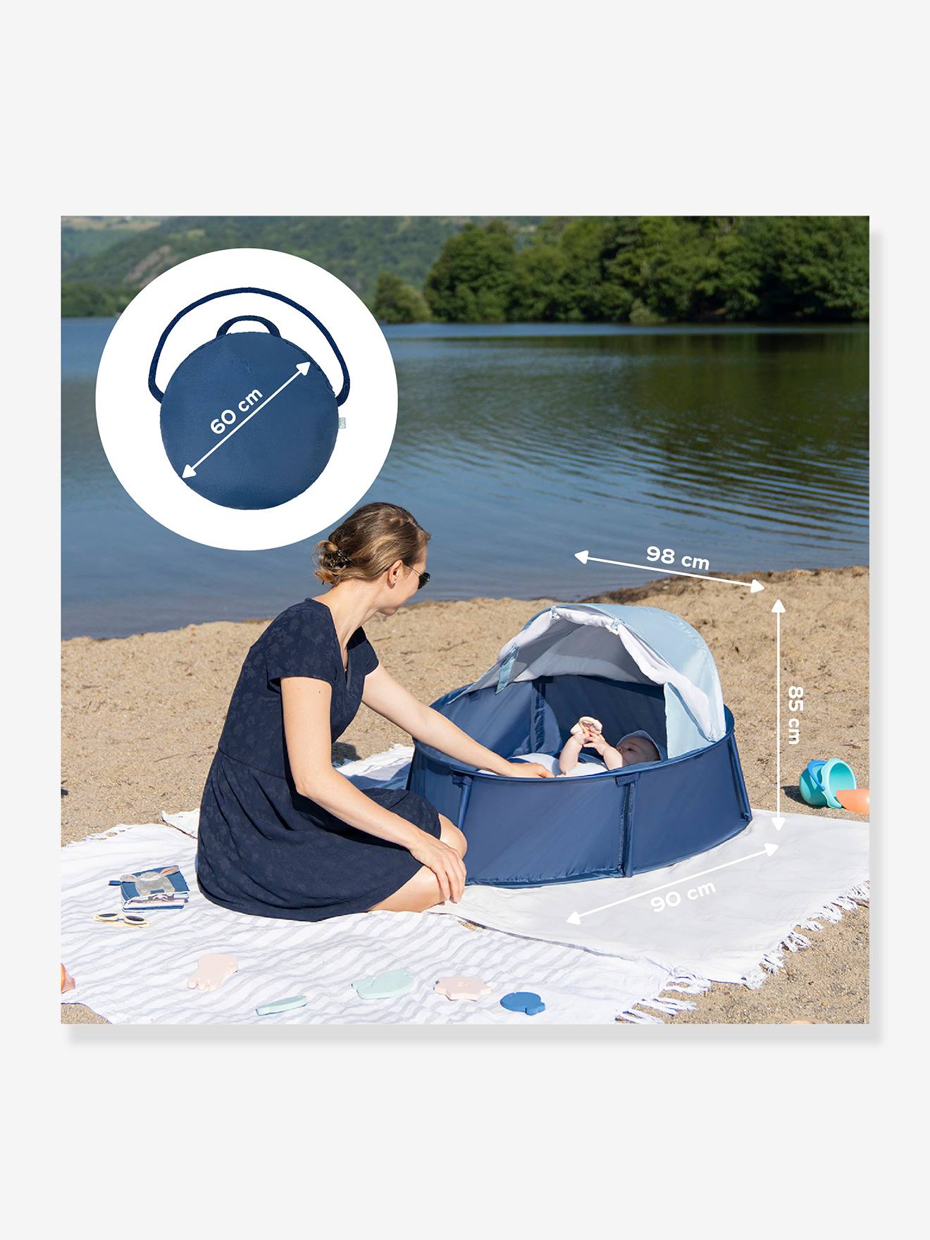 Área de atividades Babyni BABYMOOV com proteção UV, azul médio liso com estampas.
