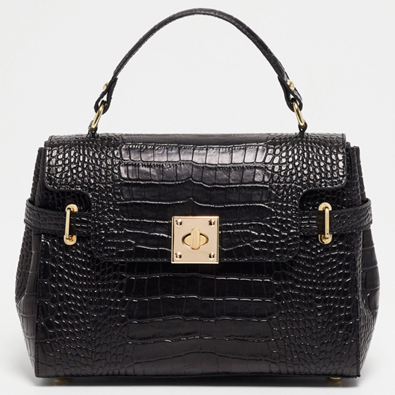 Christian Laurier Sac à main en Cuir croco Swan noir - 28x20x11 cm