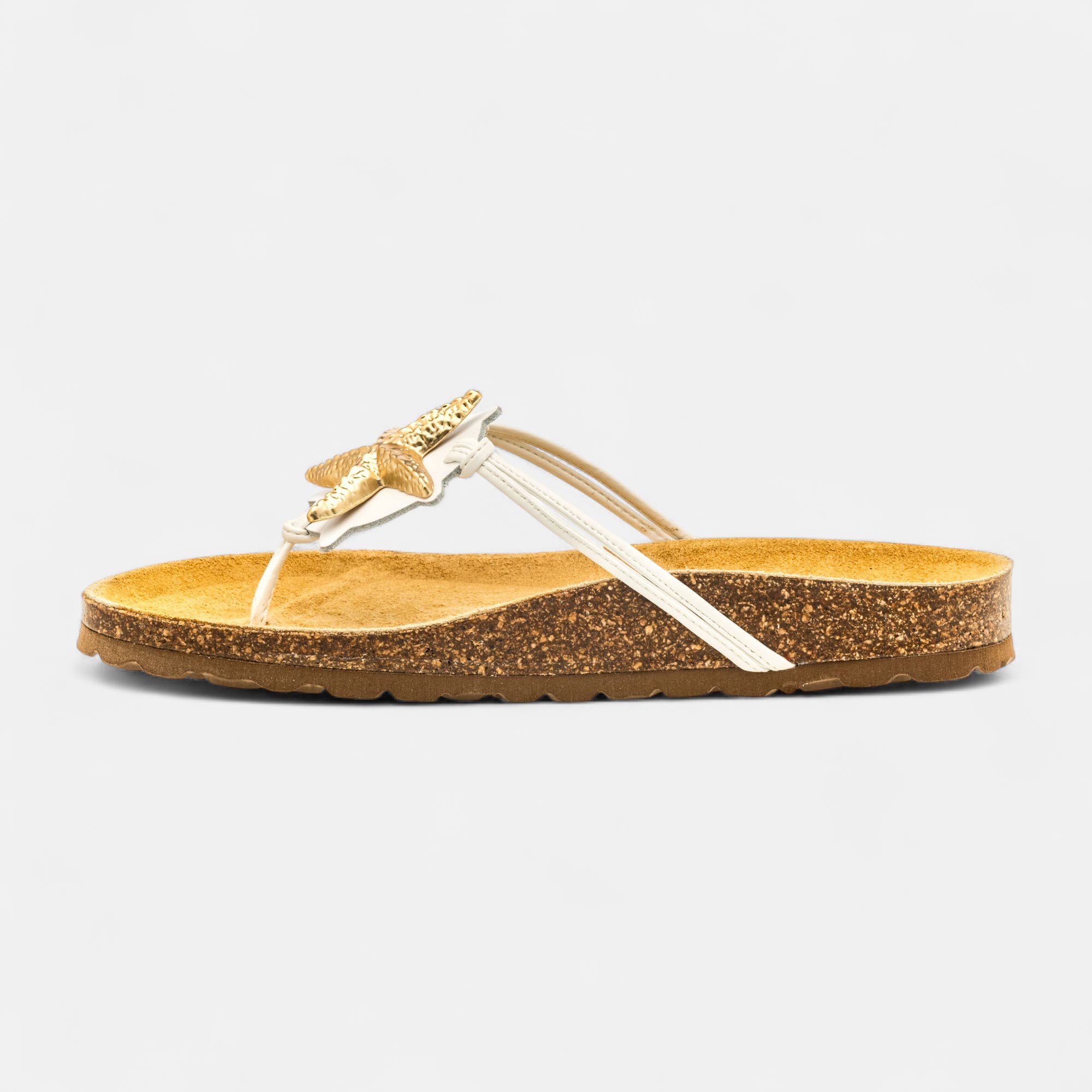 Mules semelle liège Femme en cuir blanc