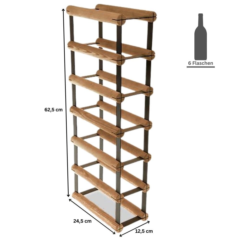 PROREGAL Modulair Wijnrek Vinotega Mod Metaal HxBxD 62,5 x 12,5 x 24,5 cm 1 x 6 Flessen Massief grenenhout Bruin Geolied