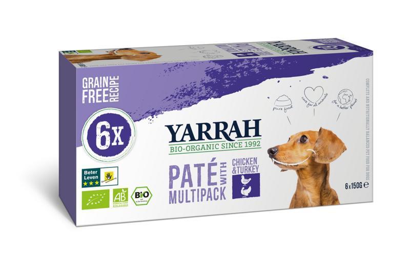 Yarrah Hondenvoer Multipack Pate Kip En Kalkoen Bio 6 x 150 Gram