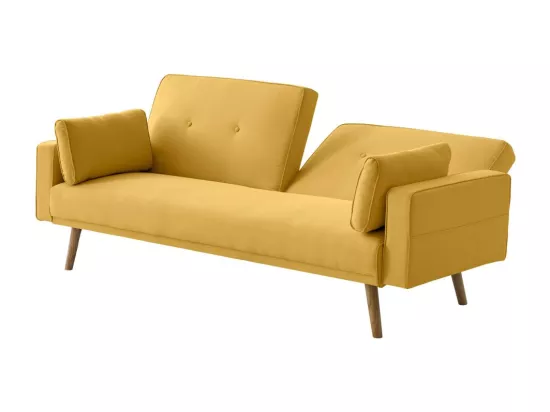 Canapé droit scandinave Elga convertible 3 places en tissu - Jaune - L205 x 87 x 85cm - Loungitude