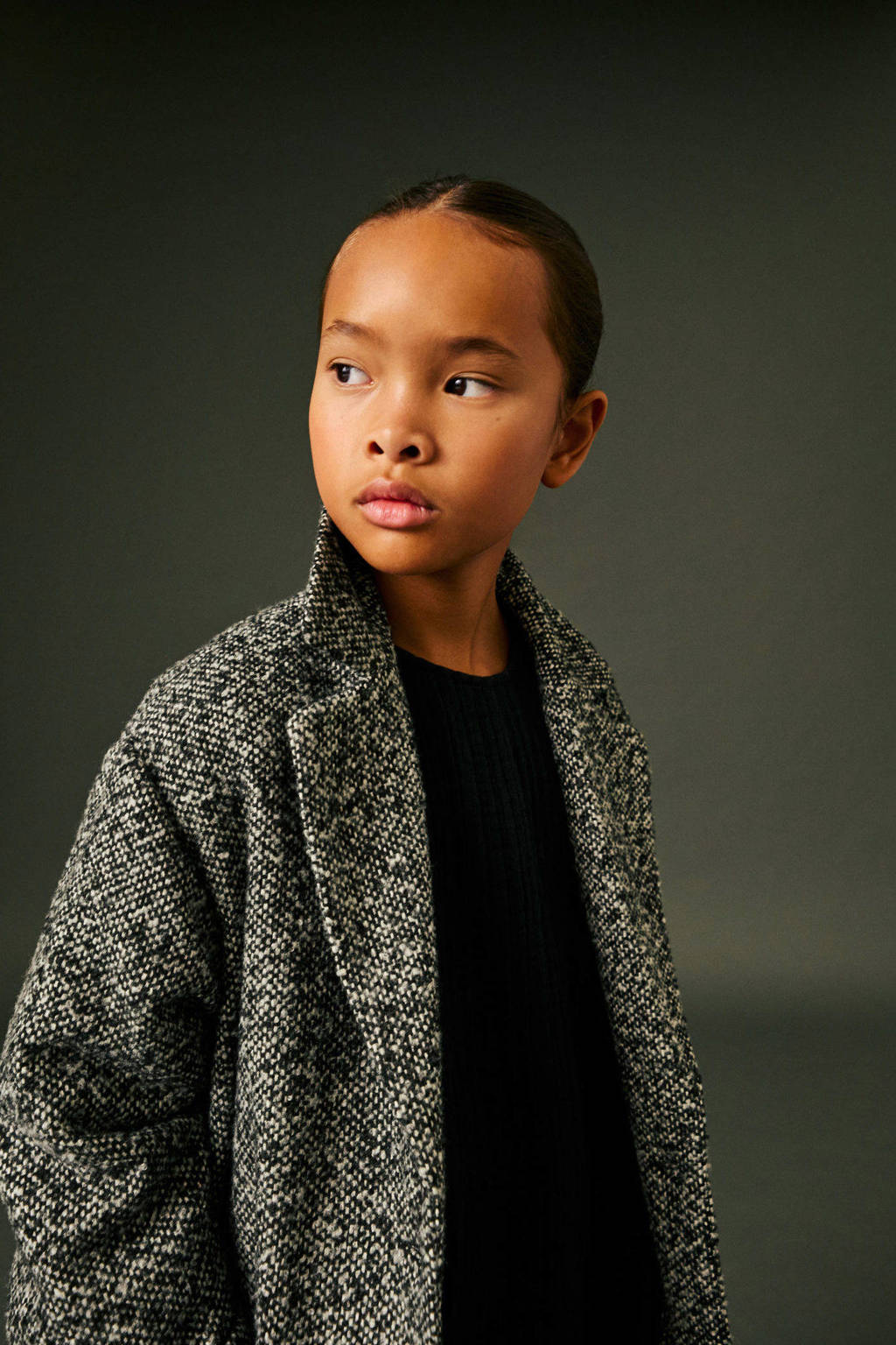 Mango Kids gemêleerdewinterjas zwart/wit melange