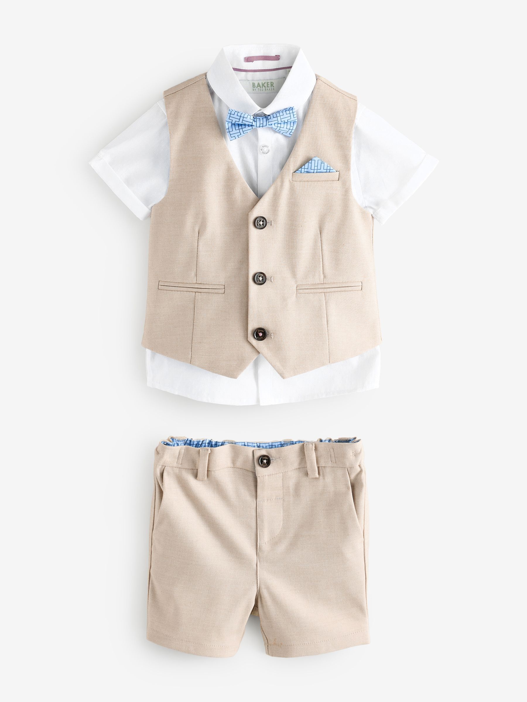 Pastelgeel - Baker By Ted Baker set van overhemd, gilet en short
