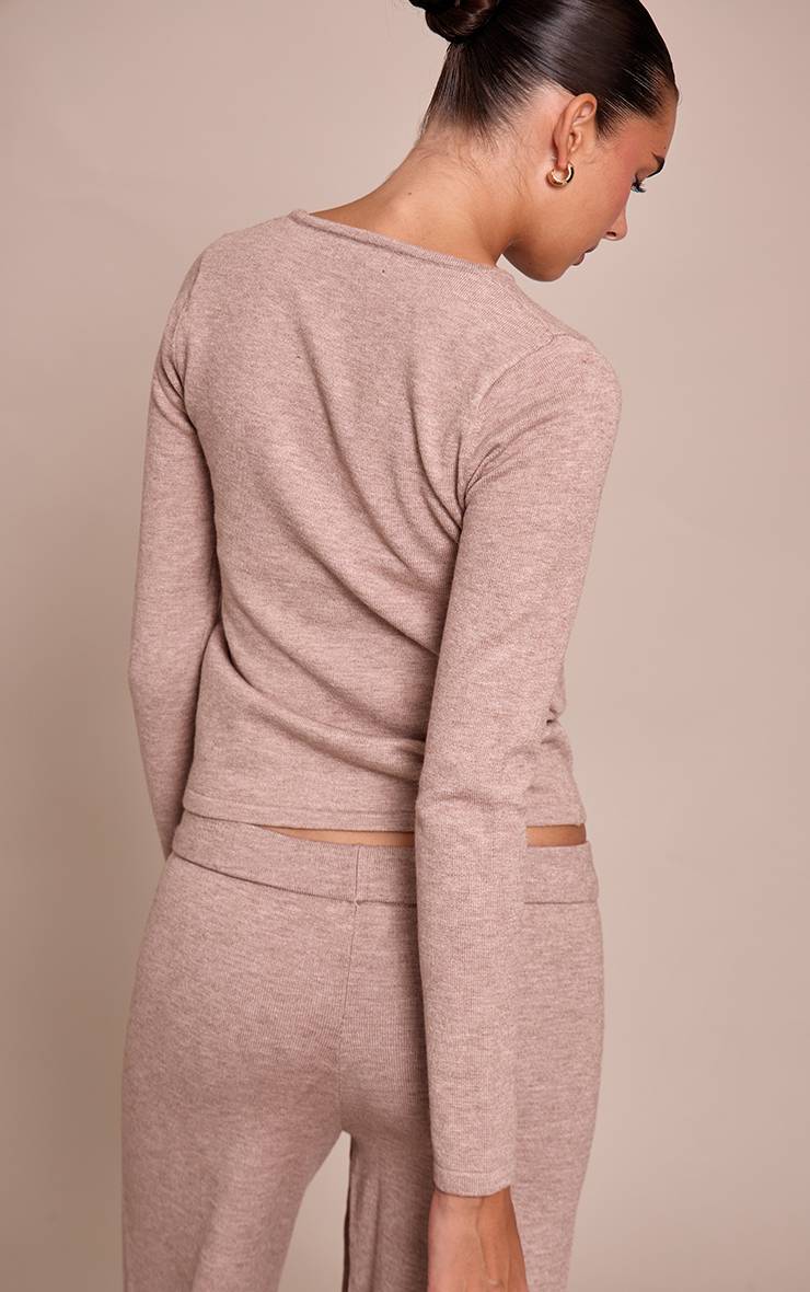 Taupe Haut En Maille Fine À Manches Longues