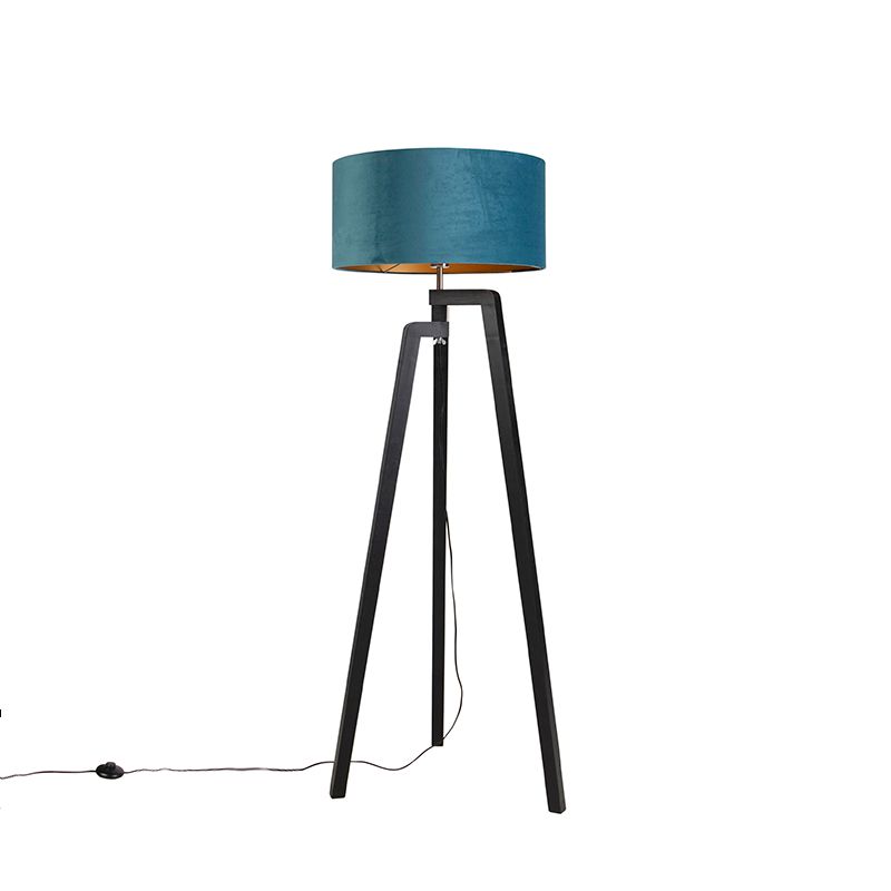 Vloerlamp tripod zwart met blauwe kap en goud 50 cm - Puros