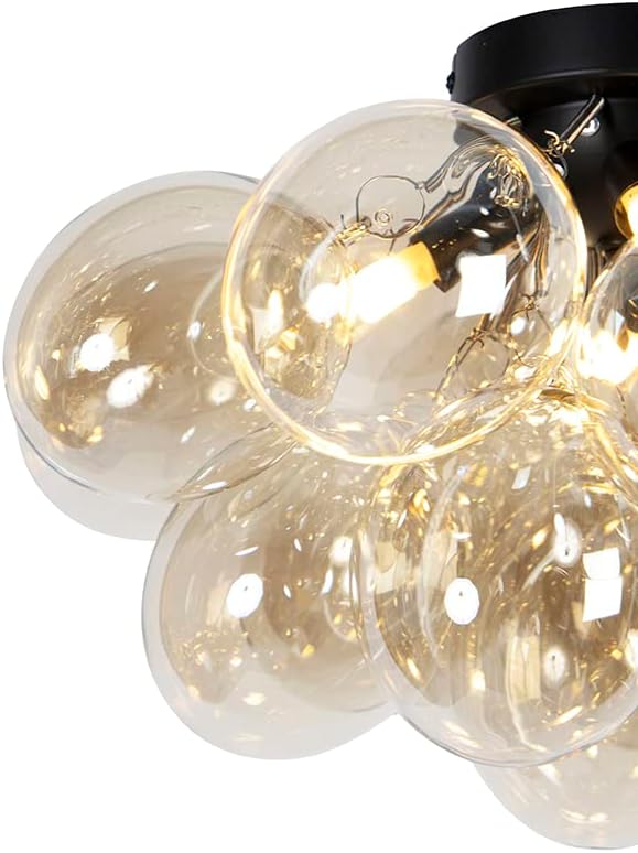 Qazqa - Design Deckenleuchte I Deckenlampe I Lampe I Leuchte schwarz mit Braunglas 4-flammig Lampen - Uvas I Wohnzimmer I Schlafzimmer - Kugel I Kugelförmig - LED geeignet G9