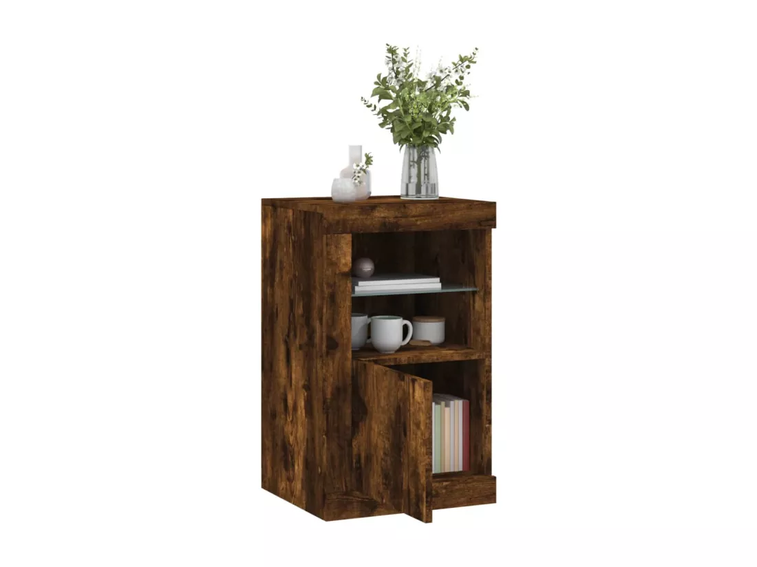 Armoire latérale avec lumières LED chêne fumé bois d'ingénierie