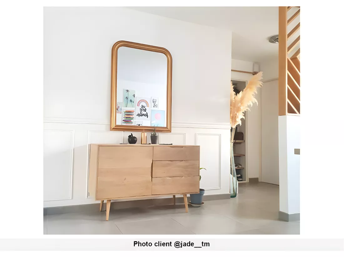 Miroir style vintage en bois de paulownia - L. 80 x H. 110 cm - Doré effet laiton - HELOISE