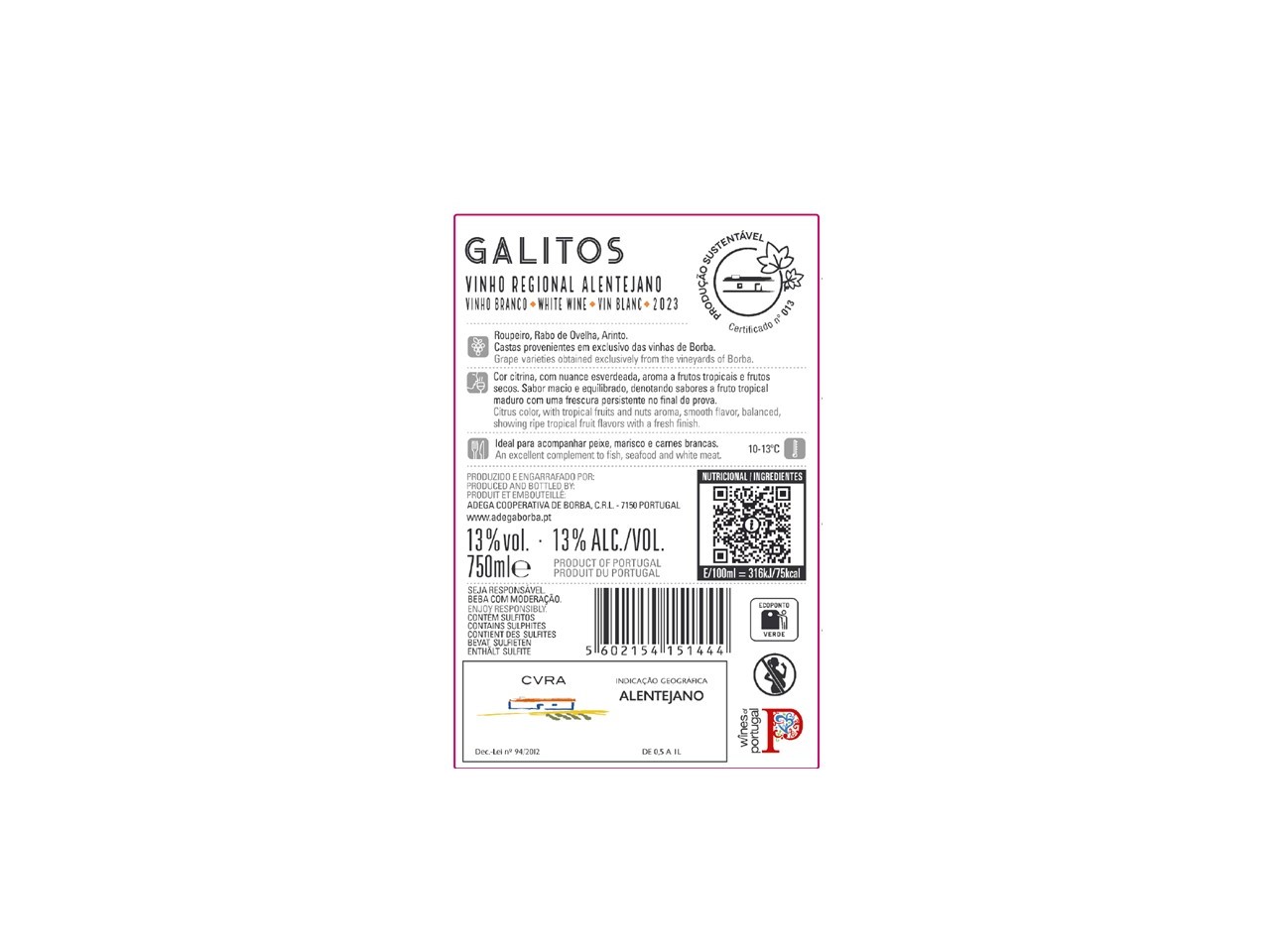 VINHO BRANCO GALITOS ALENTEJO 0.75L