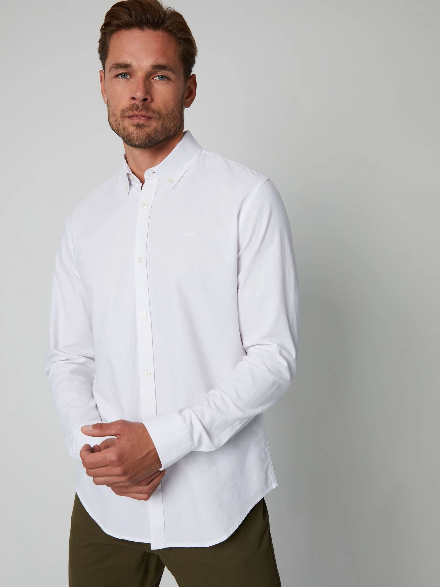 Wit - Threadbare Oxford-overhemd met lange mouwen