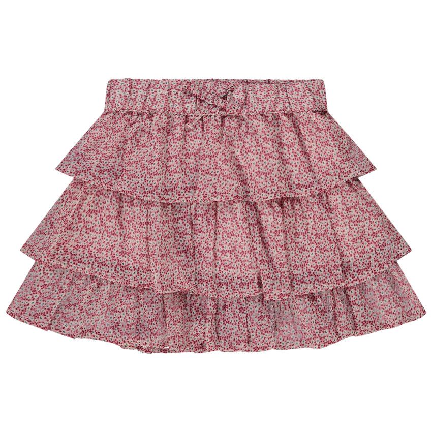 Jupe courte volantée imprimé fantaisie pour fille - Rose
