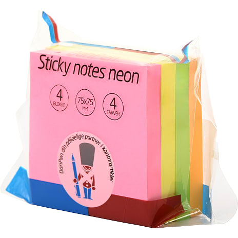 Danpen post it 4 pak - gul/pink/grøn/orange