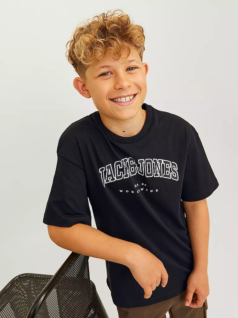 JACK & JONES Jungen T-Shirt  JJECALEB VARSITY TEE  schwarz