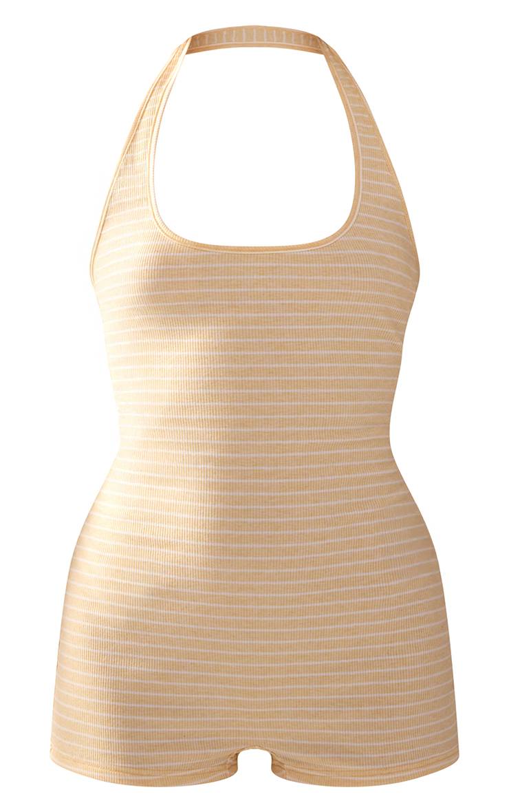 Citron Combinaison-short Moulante À Rayures Tennis Col Licou En Jersey