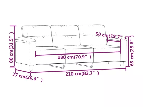 Canapé à 3 places Taupe 180 cm Tissu microfibre